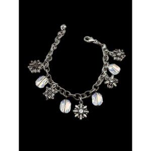 Brighton SNOW DIVA Snowflake Charm Bracelet Silver Plated Clear Crystal 7 To 8 “